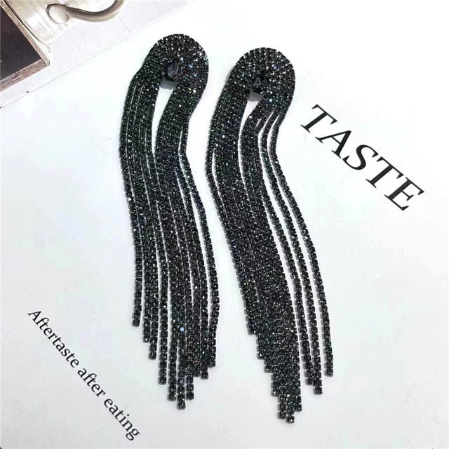 Europe And America New Exaggerated Full Rhinestone Tassel Earrings For Women Party Wedding Statement Jewelry Long Earings Gifts