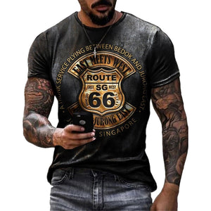 Summer New Mens T Shirts Oversized Loose Clothes Vintage Short Sleeve Fashion America Route 66 Letters Printed O Slim Slim Tshirt