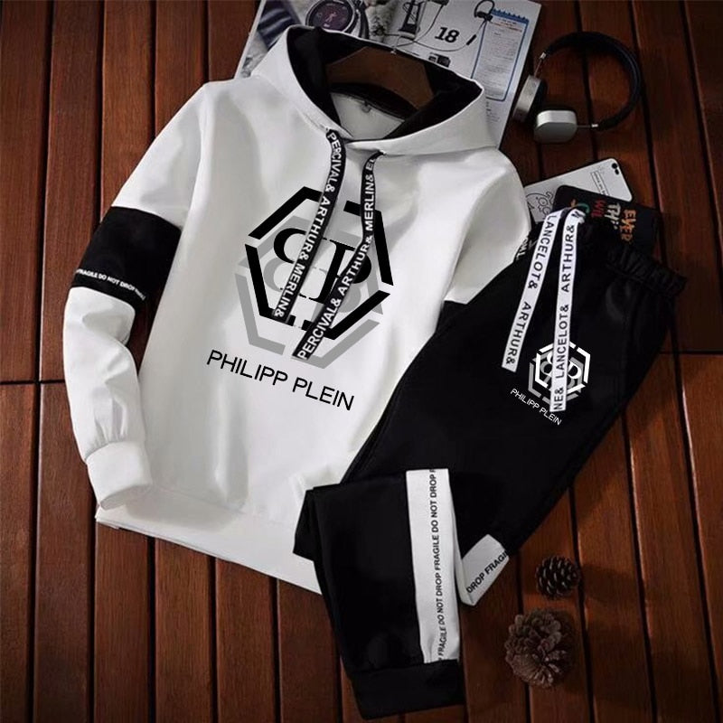 Men's Letter Printed Tracksuit Hooded Sweatshirt Sets Hip Hop Joggers Pullover Hoodies +Trouser Man Tops High Quality Streetwear