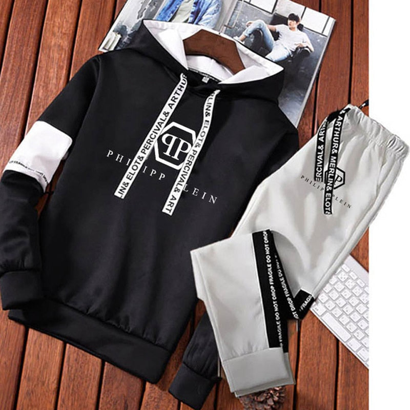 Men's Letter Printed Tracksuit Hooded Sweatshirt Sets Hip Hop Joggers Pullover Hoodies +Trouser Man Tops High Quality Streetwear