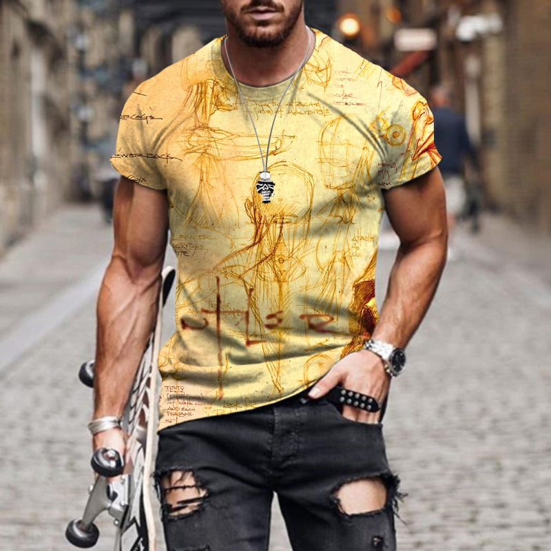 Summer New Men's Fashion T-shirt Stone Clock Like Harajuku 3D Printing Casual Sports T-shirt Round Neck Retro Short-sleeved Top