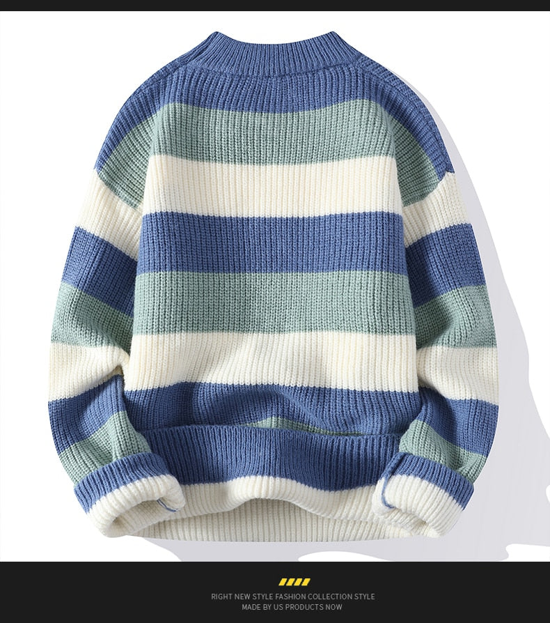 High End Men's Winter Sweater Pullover Clothing Korean Classic Multicolor stripe New O Neck Anti-pilling Handsome Casual 2022