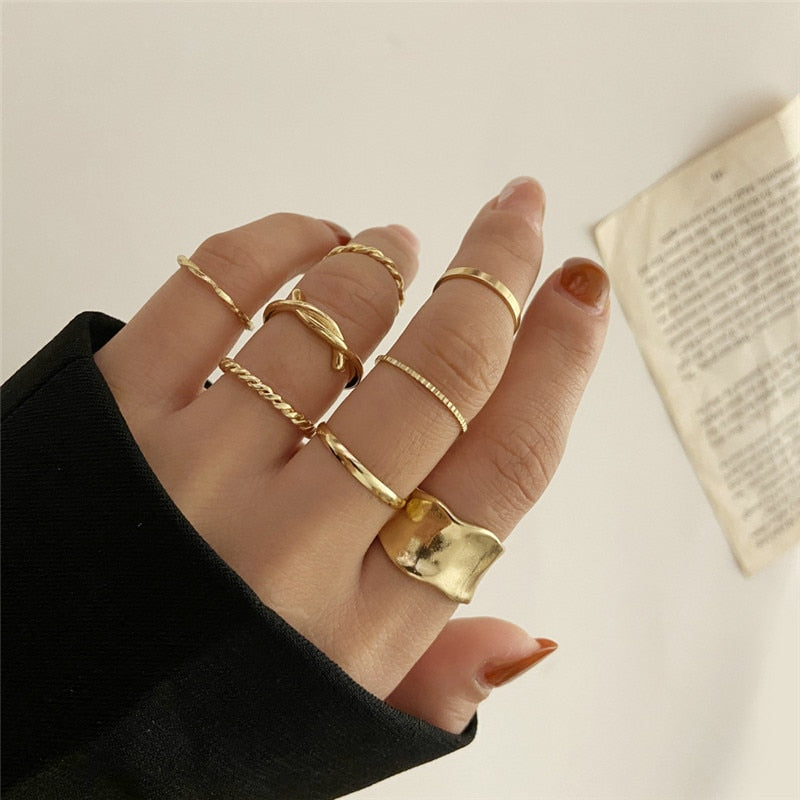 KOTiK Trendy Bohemian Midi Knuckle Ring Set For Women Gold Color Crystal Heart Flower Moon Geometric Finger Rings Jewelry Gifts