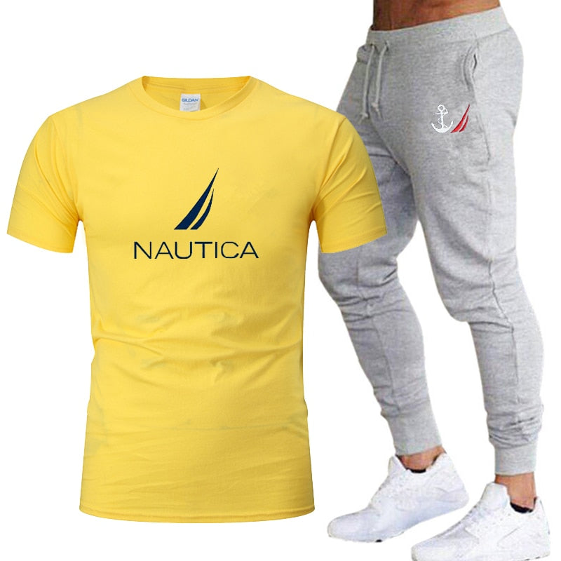 Brands Mens Nautica Fashion T-Shirts and Pant Sets Summer ActivewearJogging Pants Streetwear Harajuku Casual Tops men's clothing