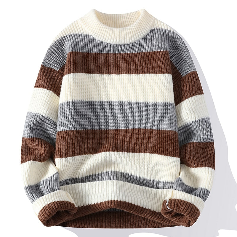 High End Men's Winter Sweater Pullover Clothing Korean Classic Multicolor stripe New O Neck Anti-pilling Handsome Casual 2022