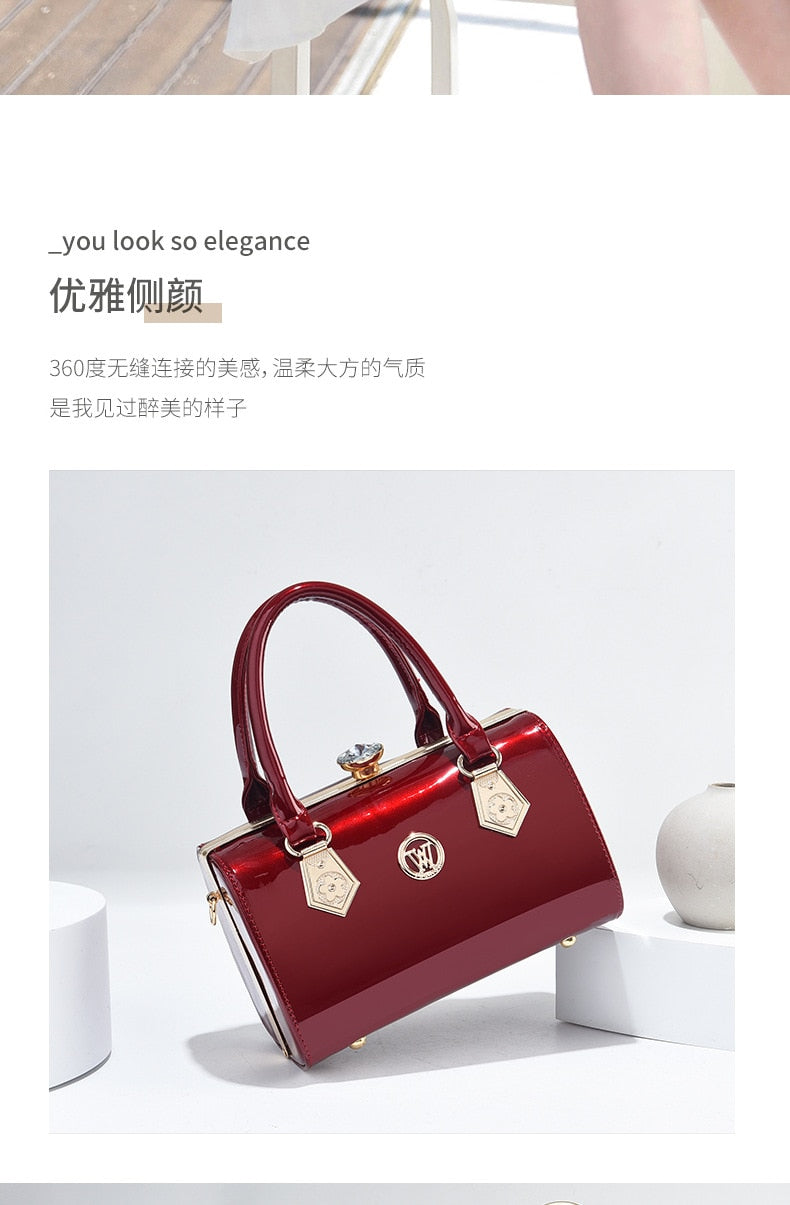 New Luxury Patent Leather Women'S Bags Europe Diamond Ladies Handbags Bright Shoulder Bag Famous Brand Ladies Wedding Party Bags