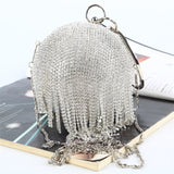 Rhinestone Evening Clutch Bag Ladies pochette Tassel Band Bracelet Party Banquet Women's Bag Gold wristband Spherical purses