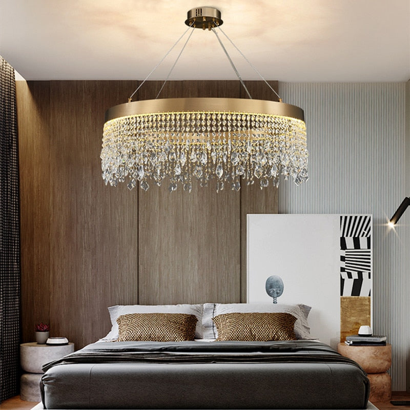 Modern Luster Pendant Light Crystal Chandelier Luxury Lamps For Living Dining Room Circle Hanging Lamp Home Decor LED Fixture