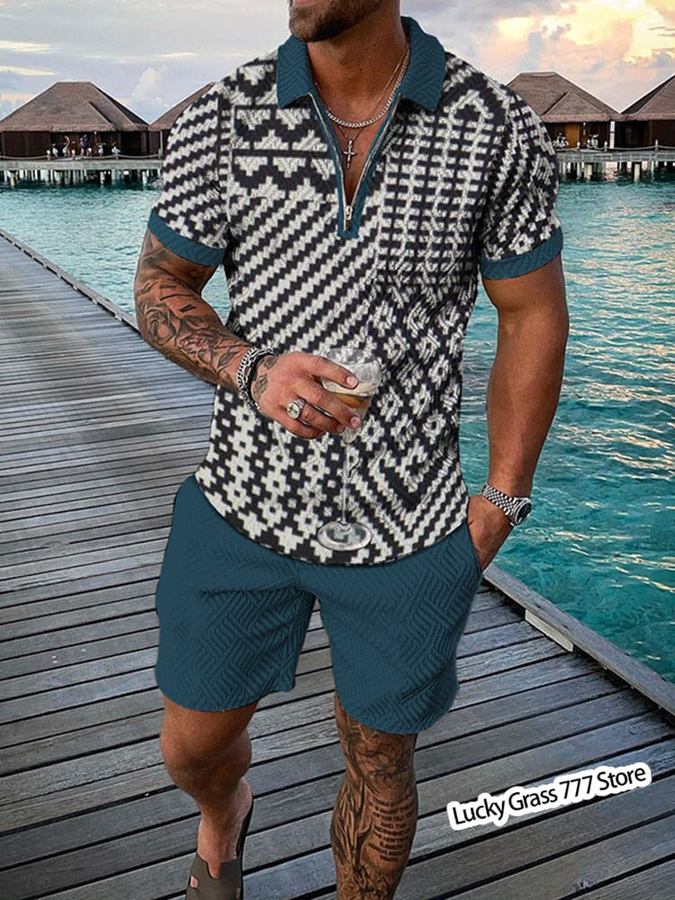 Summer Polo Shirts Shorts Set Men Luxury Brand Male Clothing Short-Sleeved Tracksuit Streetwear Casual Social T Shirt Lapel Suit