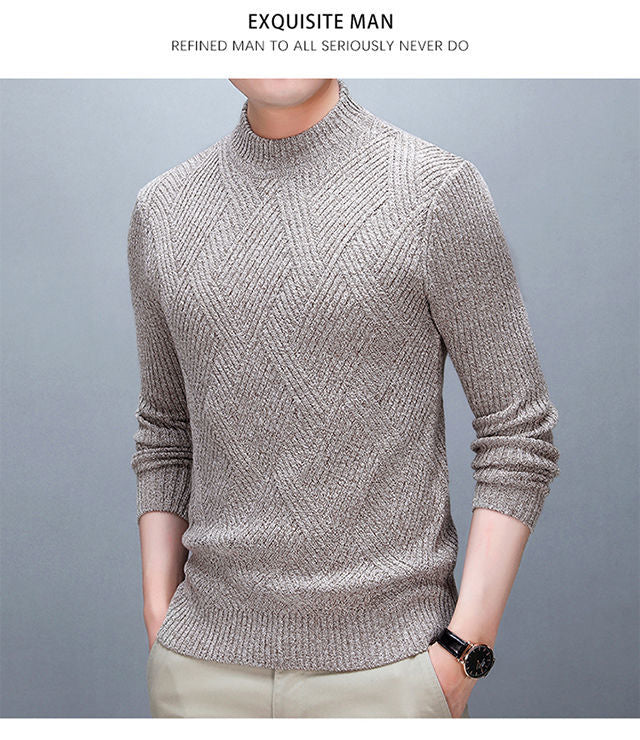 Stylish Solid Color Stand Collar Loose All-match Knitted Sweater Men Clothing 2022 Autumn New Casual Pullovers Warm Korean Tops