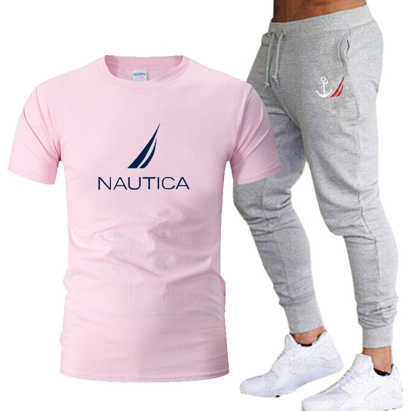 Brands Mens Nautica Fashion T-Shirts and Pant Sets Summer ActivewearJogging Pants Streetwear Harajuku Casual Tops men's clothing