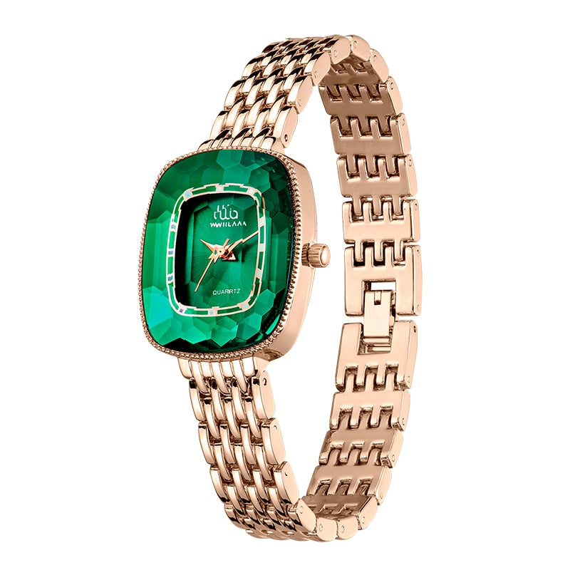 WIILAA 2022 Green Diamond Style Luxury Women Quartz Watch Creative Unique Ladies Wrist Watch For Female Clock relogio feminino