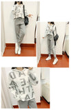 Fashion Autumn Women 2 Pieces Sets Casual Letter Print Patchwork Loose Knitted Sweater Sports Harlan Pants Suits Spring