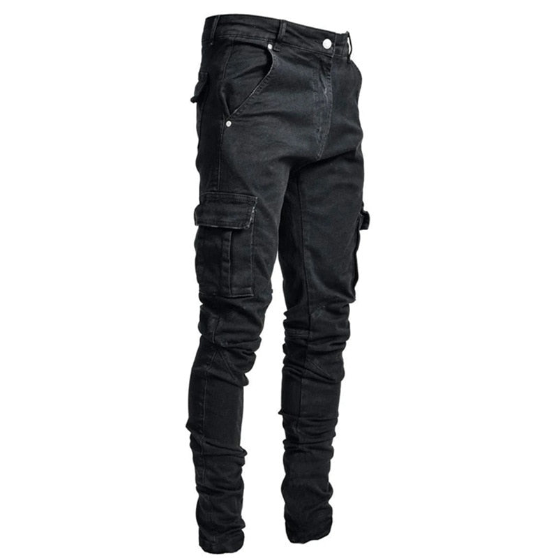 Jeans Men Pants Casual Cotton Denim Trousers Multi Pocket Cargo Jeans Men New Fashion Denim Pencil Pants Side Pockets Cargo