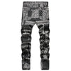 Mens Fashion Paisley jeans for men Vintage Jeans Black Slim Straight Denim Trousers Male 3D Digital Painted Stretch Denim Pants
