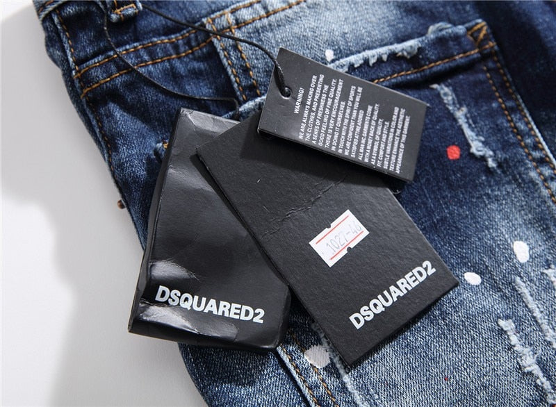 Men Skinny Ripped Denim Jeans Luxury Brand Dsq2 Street Wear Long Jeans Holes High Quality Male Stretch Fit Casual Denim Trousers