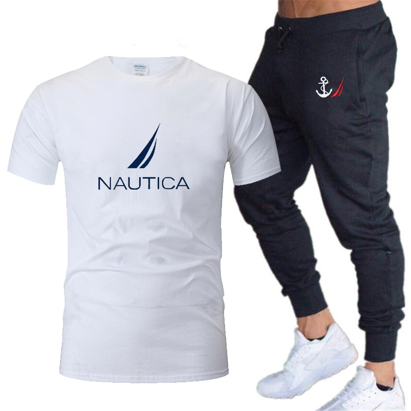 Brands Mens Nautica Fashion T-Shirts and Pant Sets Summer ActivewearJogging Pants Streetwear Harajuku Casual Tops men's clothing