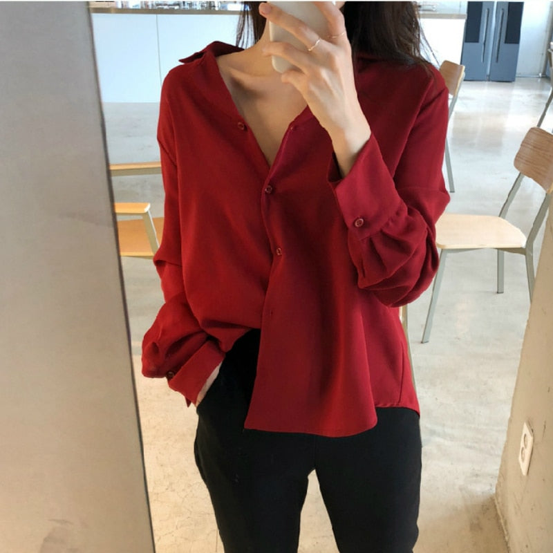 Womens Tops And Blouses Solid White Chiffon Blouse Office Shirt Blusas Mujer De Moda 2021 Long Sleeve Women Shirts Clothes