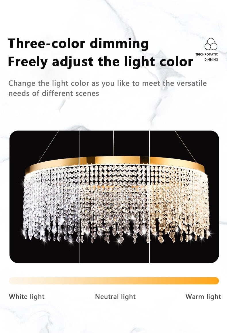 Modern Luster Pendant Light Crystal Chandelier Luxury Lamps For Living Dining Room Circle Hanging Lamp Home Decor LED Fixture