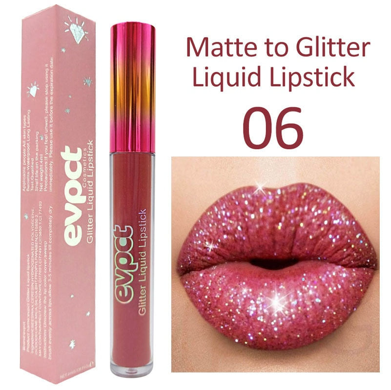 15 Colors Sexy Shimmer Diamond Glitter Lip Gloss Matte Liquid Lipstick Long Lasting Waterproof Pearl Velvet Lipgloss Lip Makeup