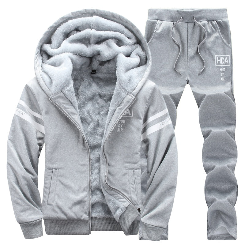 8XL Fleece Men Winter Set Fashion Casual Tracksuit Thick Sweatshirt+Pants Sportswear Suit Mens Autumn Warm Hooded Outerwear Suit