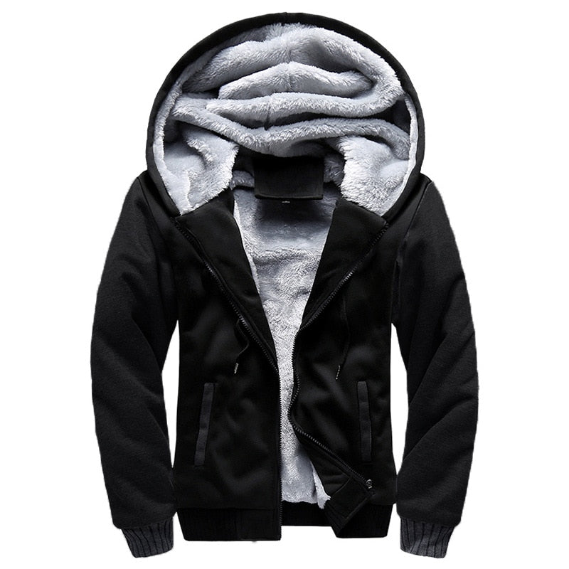 Winter Thicken Zipper Jackets for Men Fleece Hooded Streetwear Man Casual Warm Coats Long Sleeve Hooded Parkas Men's Clothes