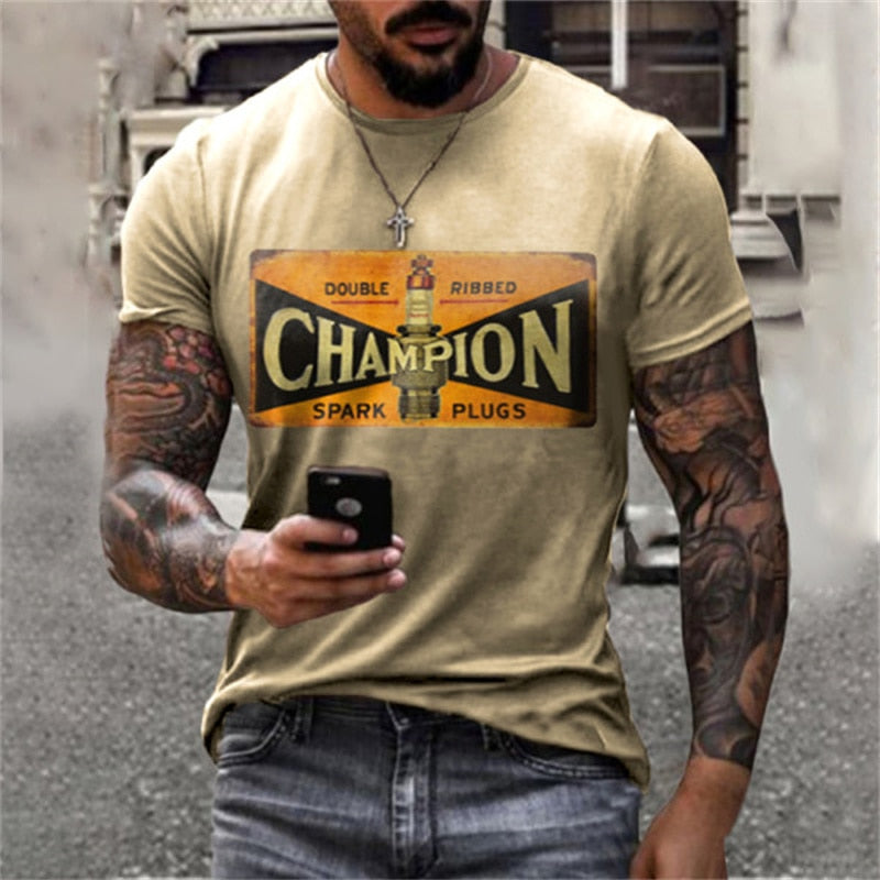 Summer Men Vintage Pattern Text Series Short Sleeve T-Shirt O-Neck Short Shirts 3D Printed Leisure Sports Oversized Clothes