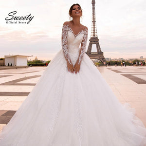 Elegant Wedding Dress Organza With Embroidery Princess Ball Gown Sweetheart Full Sleeve Simplicity Back Button Vestido De Novia
