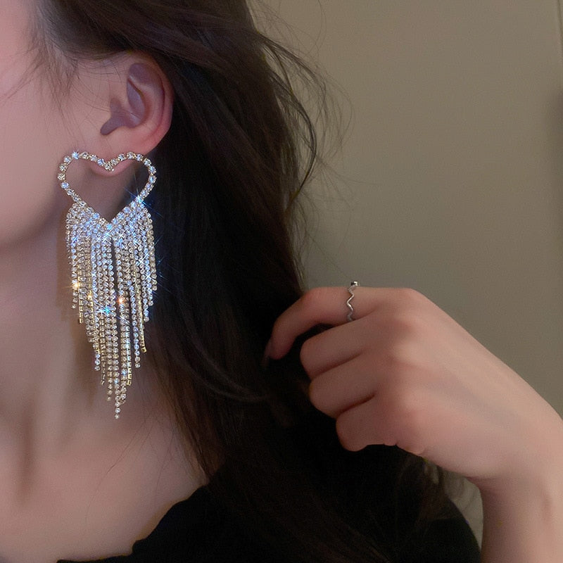 Fashion Statement Earring Long Full Rhinestone Big Earrings For Women Euorpe Evening Party Crystal Tassel Earings Wholesale