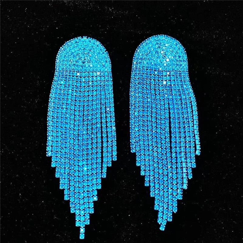 Europe And America New Exaggerated Full Rhinestone Tassel Earrings For Women Party Wedding Statement Jewelry Long Earings Gifts