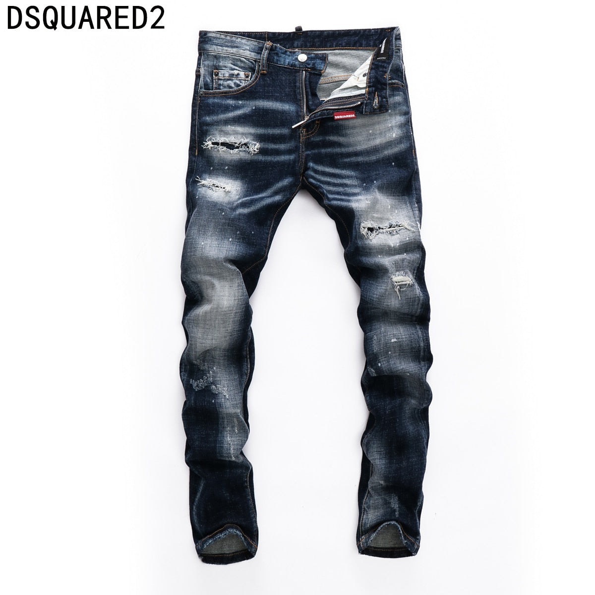 Dsquared2 jeans original quality dsq2 brand mens jeans Men straight denim trousers zipper Slim blue hole elastic jeans men