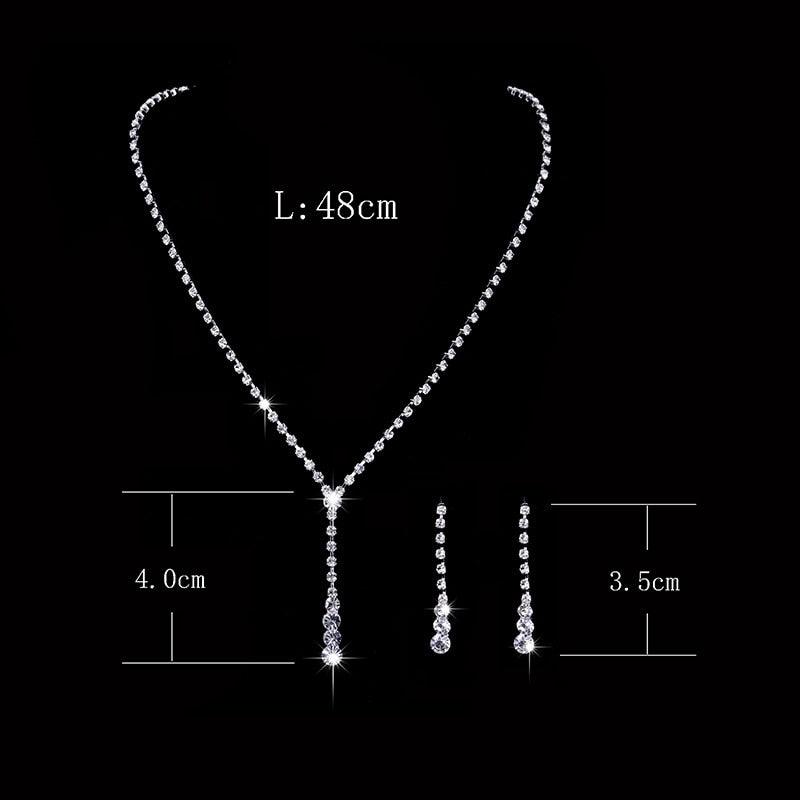 New Fashion Crystal Bride 2 Piece Set Rhinestone Wedding Dress Party Necklace Earring Set Women's High Grade Jewelry Gift