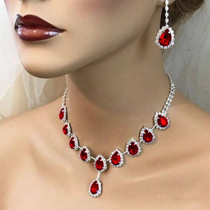 Fashionable Temperament Red Crystal Necklace Bride Wedding High-end Shiny Accessories European and American New Luxury Jewelry