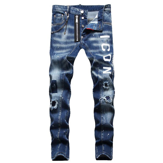 Men Skinny Ripped Denim Jeans Luxury Brand Dsq2 Street Wear Long Jeans Holes High Quality Male Stretch Fit Casual Denim Trousers