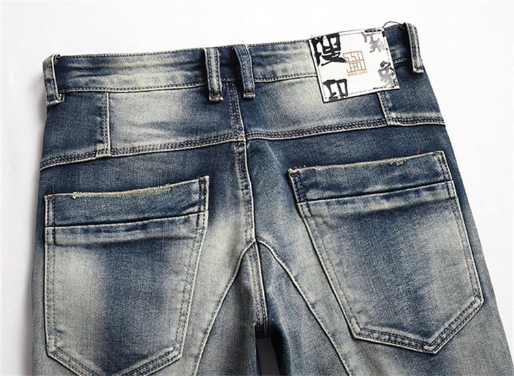 High Quality Fashion Stitching Jeans Slim Cotton Zipper Mid-Waist Casual Hip Hop Motorcycle Street Style Dtretch Pants