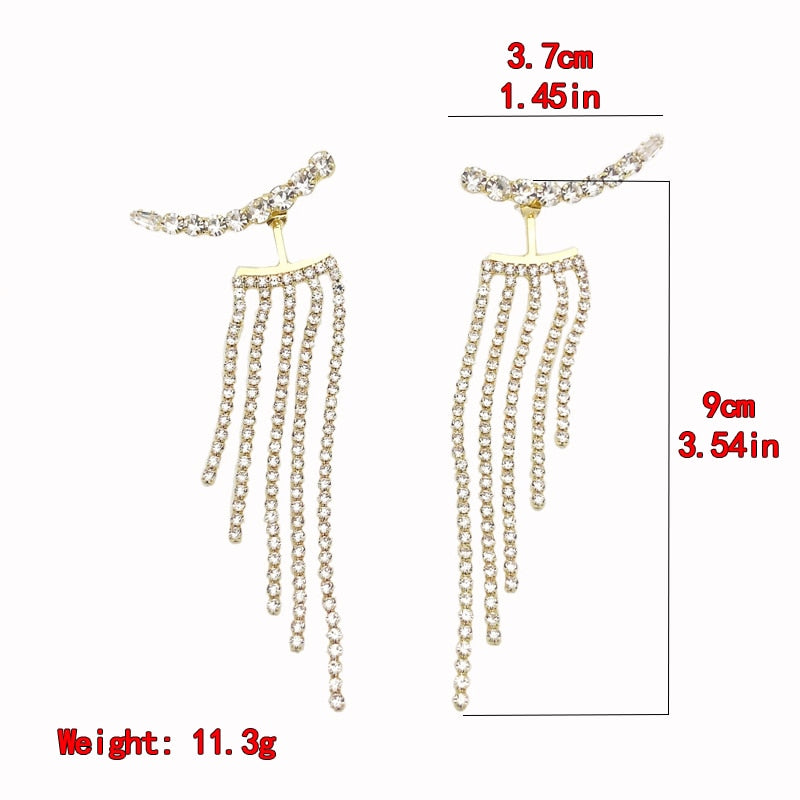 2022 New Rhinestone Long Tassel Earrings Ladies Fashion Pendant Earrings Exquisite Crystal Wedding Engagement Jewelry