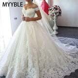 White Off the Shoulder Plus Size Vestido De Noiva 2022 Wedding Dress Train Custom Made Plus Size Bridal Tulle