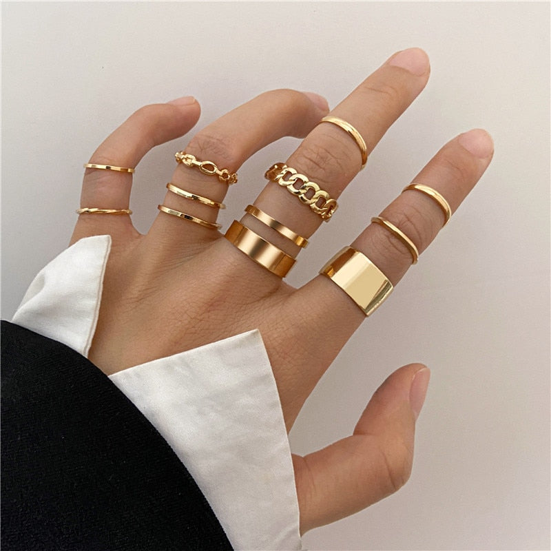 KOTiK Trendy Bohemian Midi Knuckle Ring Set For Women Gold Color Crystal Heart Flower Moon Geometric Finger Rings Jewelry Gifts