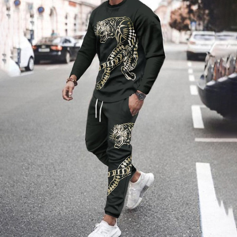 The Lion King Men's Set Casual Sportswear Running Suit Men Long-sleeved Autumn T-shirt+Sports Tracksuit 2-Piece Plus Size Set