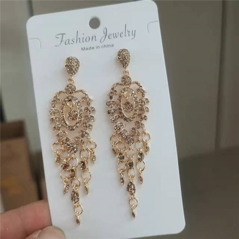 Fashion Statement Earring Long Full Rhinestone Big Earrings For Women Euorpe Evening Party Crystal Tassel Earings Wholesale