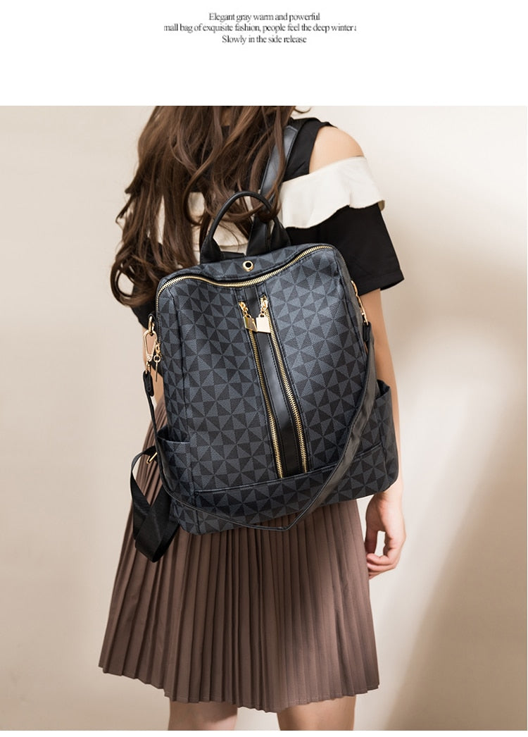 Women Backpack Bag And Purses 2 In 1 2022 New Luxury Designer With Shoulder Strap Plaid Leather Fashion Female Bucket Handbags