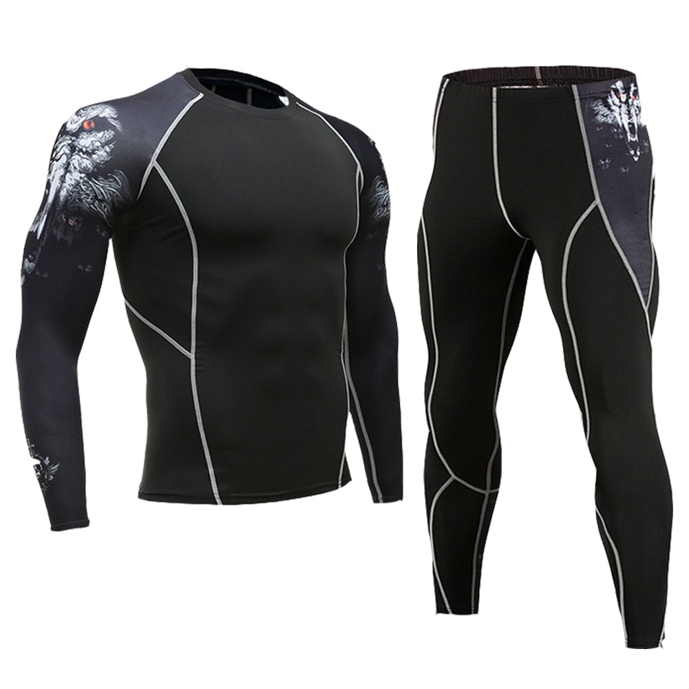 Mens Running Set Compression T-Shirt Pants Sport Long Sleeves T Shirts Fitness Rashguard Men Gym Leggings Clothes Tight Suit