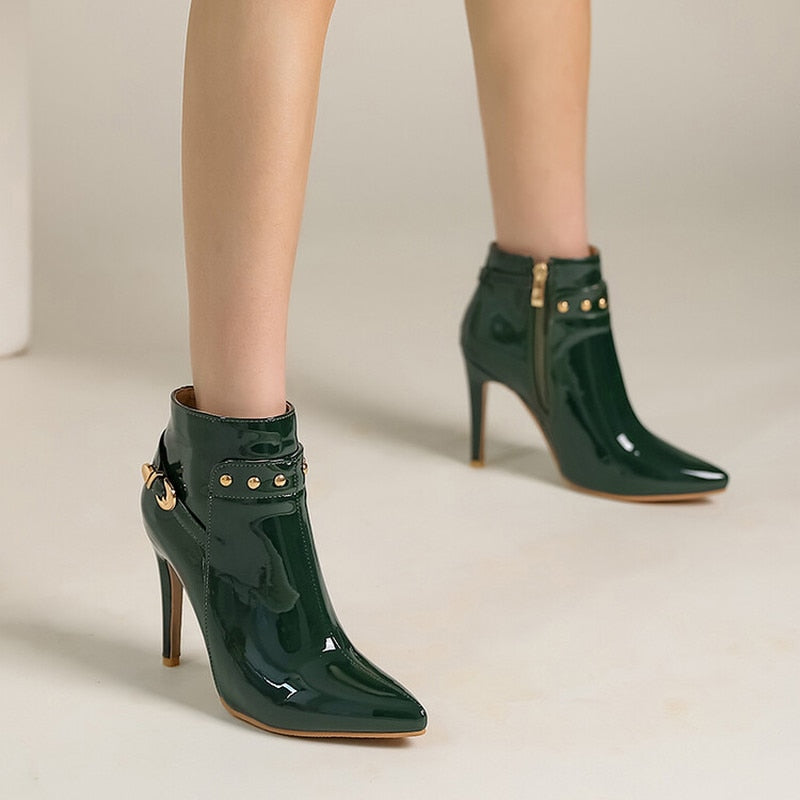 2022 Winter Fashion Black Darkgreen Women Ankle Boots Sexy High Thin Heels Lady Riding Shoes Plus Small Big Size Mid-Calf