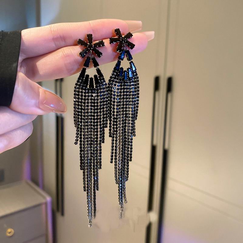 Europe And America New Exaggerated Full Rhinestone Tassel Earrings For Women Party Wedding Statement Jewelry Long Earings Gifts