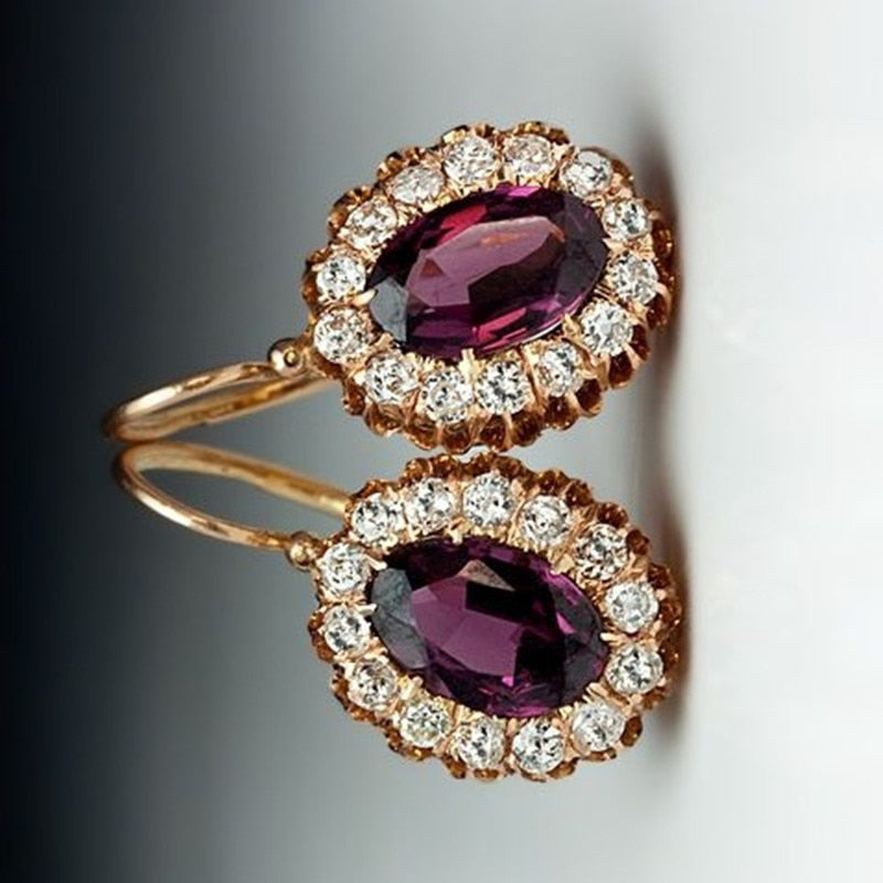 2022 New Purple Gemstone Oval Earrings European and American Diamond High-end Luxury Fashion Personality Earrings