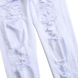 Men's White Jeans Fashion Hip Hop Ripped Skinny Men Denim Trousers Slim Fit Stretch Distressed Zip Men Jean Pants High Quality