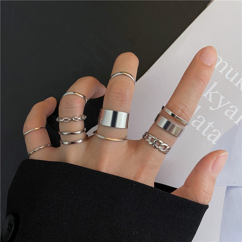 KOTiK Trendy Bohemian Midi Knuckle Ring Set For Women Gold Color Crystal Heart Flower Moon Geometric Finger Rings Jewelry Gifts