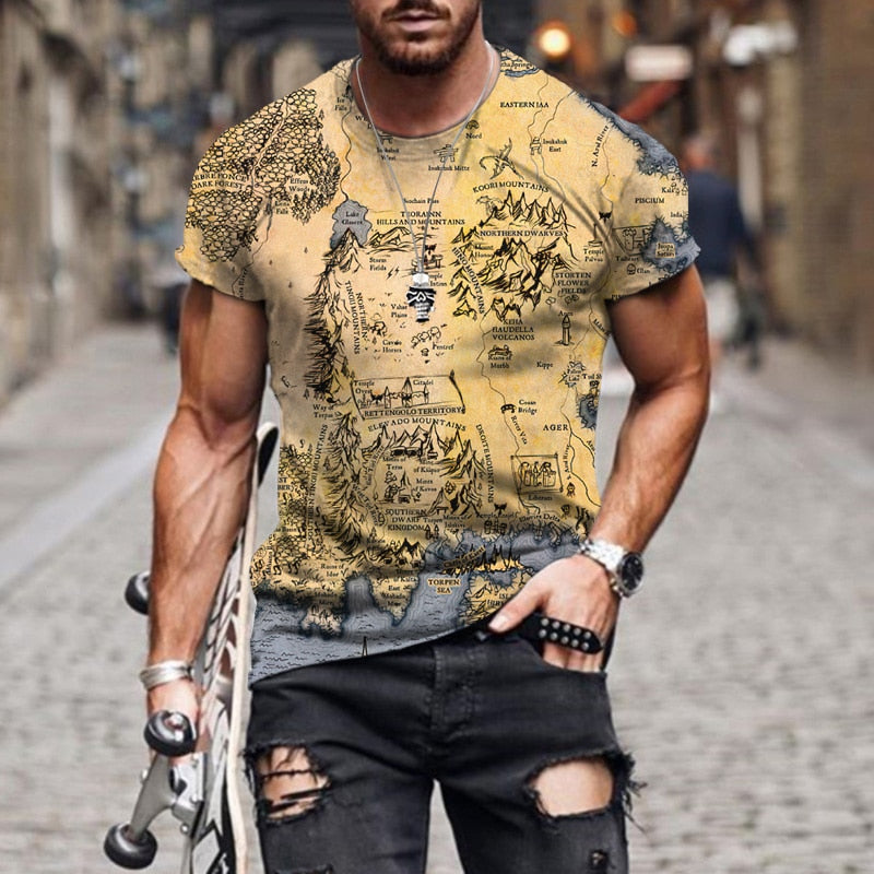 Summer New Men's Fashion T-shirt Stone Clock Like Harajuku 3D Printing Casual Sports T-shirt Round Neck Retro Short-sleeved Top