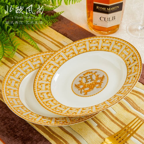 Free combination of high-end bone china single bowl dish Jingdezhen European luxury gilt edged tableware set