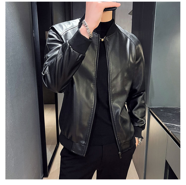 Men Leather Suit Jackets Men Slim Fit Fashion Leather Streetwear Casual Jackets Male Outerwear Coats